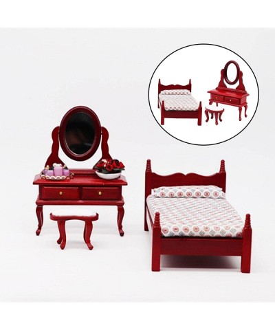 3Pcs Wooden Dollhouse Miniature Accessories 1/12 Simulation Decoration Toy Set Model Dressing Table Vanity Set Furniture Todd...