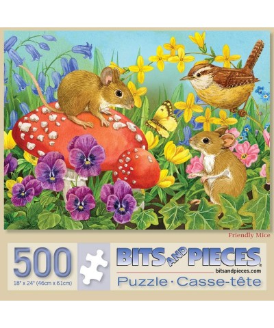 - 500 Piece Jigsaw Puzzle for Adults 18" x 24"  - Friendly Mice - 500 pc Mouse Mushroom Flower Jigsaw by Artist Jane Maday $2...