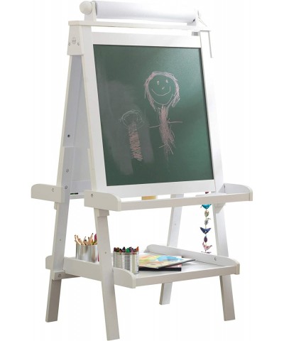 Deluxe Wooden Easel with Chalkboard and Dry Erase Surfaces Paper Roll and Paint Cups - White Gift for Ages 3+ 25.5 x 24 x 48 ...