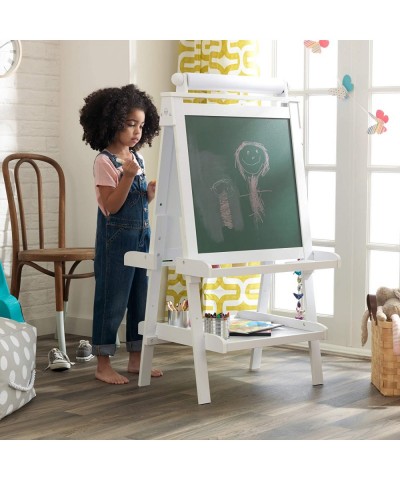 Deluxe Wooden Easel with Chalkboard and Dry Erase Surfaces Paper Roll and Paint Cups - White Gift for Ages 3+ 25.5 x 24 x 48 ...