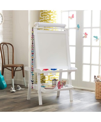 Deluxe Wooden Easel with Chalkboard and Dry Erase Surfaces Paper Roll and Paint Cups - White Gift for Ages 3+ 25.5 x 24 x 48 ...