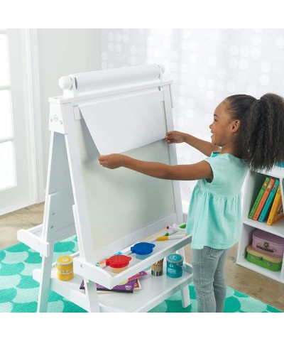 Deluxe Wooden Easel with Chalkboard and Dry Erase Surfaces Paper Roll and Paint Cups - White Gift for Ages 3+ 25.5 x 24 x 48 ...