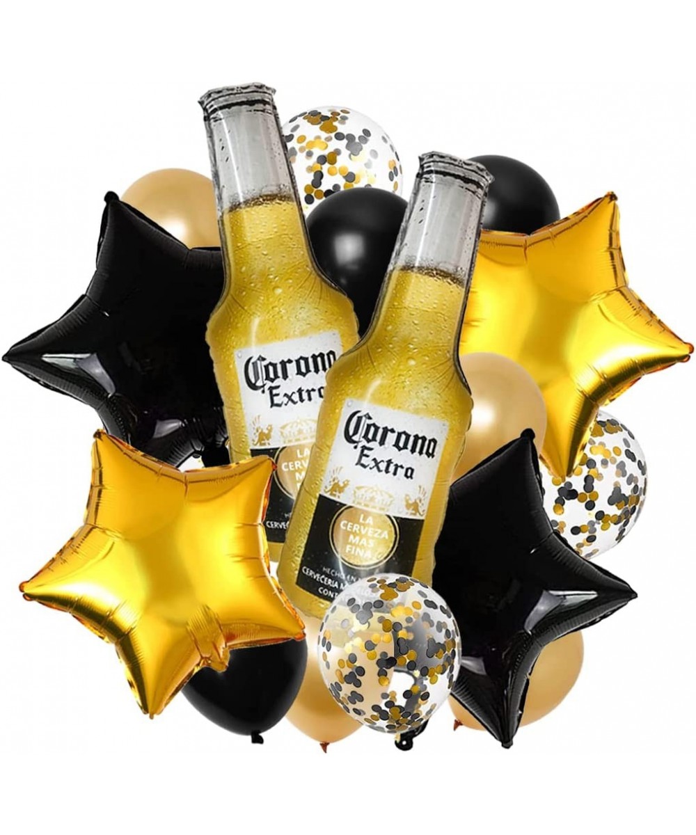 18pcs Corona Beer Mug Themed Party Decoration for man Cheers Balloon Birthday Decor Gold and Black Star Balloons for man Birt...