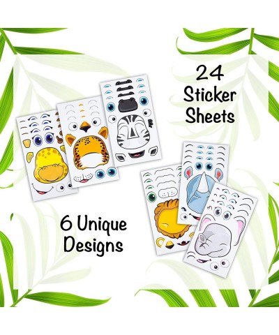 24 Make A Safari Animal Sticker Sheets - Includes Lion Cheetah Elephant Rhinoceros Zebra & Giraffe Stickers - Great for Zoo &...