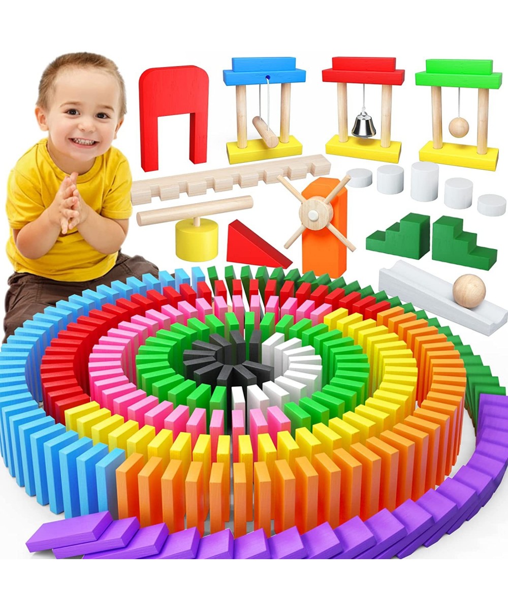 Large Dominoes for Kids Wooden Dominos Set Include 200 PCS Colorful Domino Blocks 11 Add-on Tricks and 1 Storage Bag Bulk Bui...