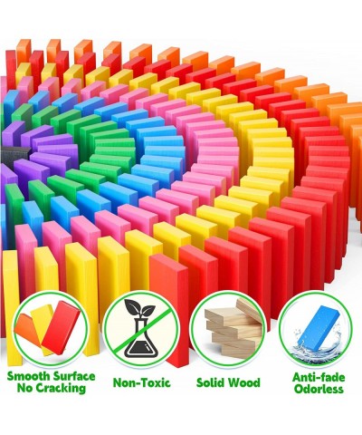 Large Dominoes for Kids Wooden Dominos Set Include 200 PCS Colorful Domino Blocks 11 Add-on Tricks and 1 Storage Bag Bulk Bui...