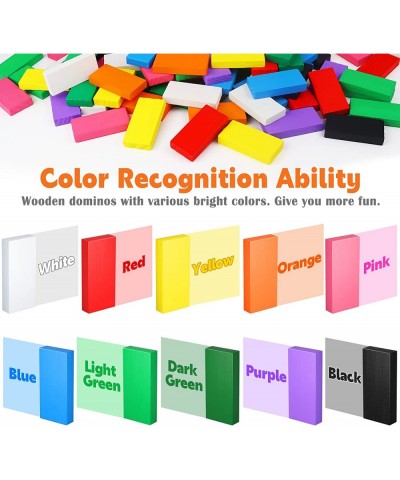 Large Dominoes for Kids Wooden Dominos Set Include 200 PCS Colorful Domino Blocks 11 Add-on Tricks and 1 Storage Bag Bulk Bui...