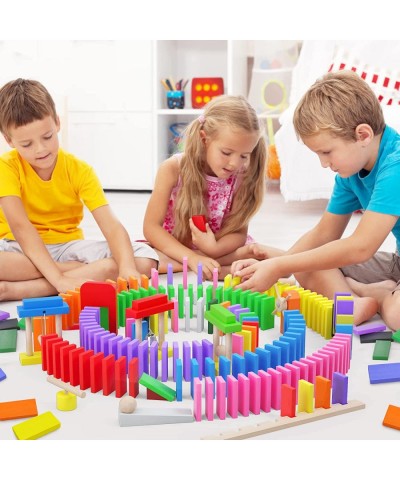 Large Dominoes for Kids Wooden Dominos Set Include 200 PCS Colorful Domino Blocks 11 Add-on Tricks and 1 Storage Bag Bulk Bui...