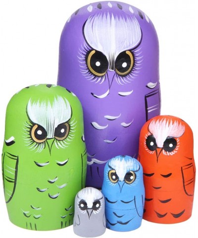 5 Pcs Colorful Owl Pattern Wooden Russian Nesting Dolls Matryoshka Doll for Home Decoration Kids Stacking Dolls Toy Birthday ...