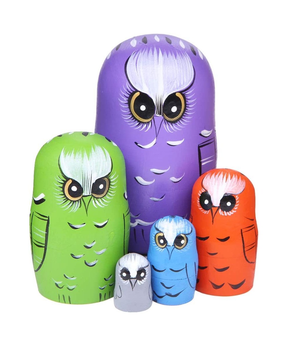 5 Pcs Colorful Owl Pattern Wooden Russian Nesting Dolls Matryoshka Doll for Home Decoration Kids Stacking Dolls Toy Birthday ...