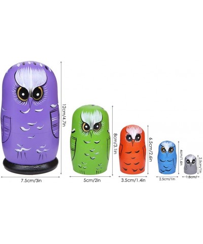 5 Pcs Colorful Owl Pattern Wooden Russian Nesting Dolls Matryoshka Doll for Home Decoration Kids Stacking Dolls Toy Birthday ...