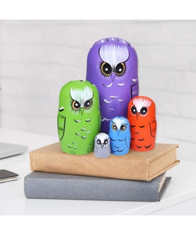 5 Pcs Colorful Owl Pattern Wooden Russian Nesting Dolls Matryoshka Doll for Home Decoration Kids Stacking Dolls Toy Birthday ...