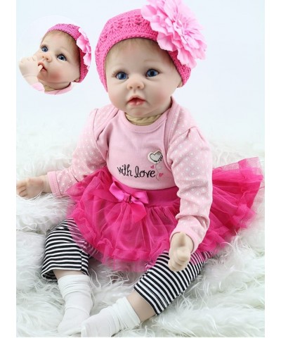 Reborn Baby Doll Girl Realistic Silicone Vinyl 22" Weighted Body Big Eyes Real Life Rose Red Outfit Pink Cute Doll Gift Set f...