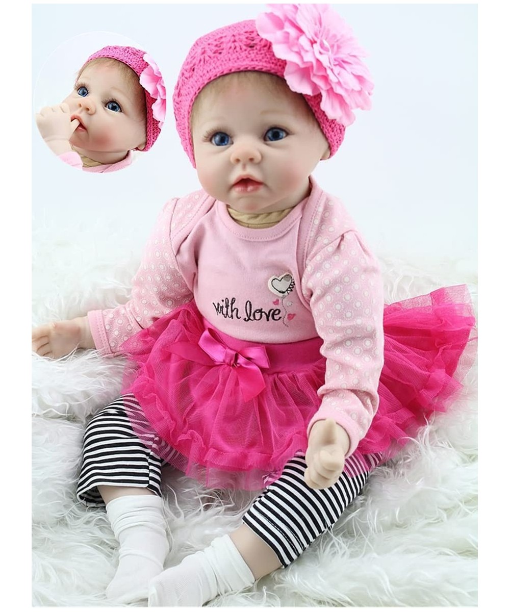 Reborn Baby Doll Girl Realistic Silicone Vinyl 22" Weighted Body Big Eyes Real Life Rose Red Outfit Pink Cute Doll Gift Set f...