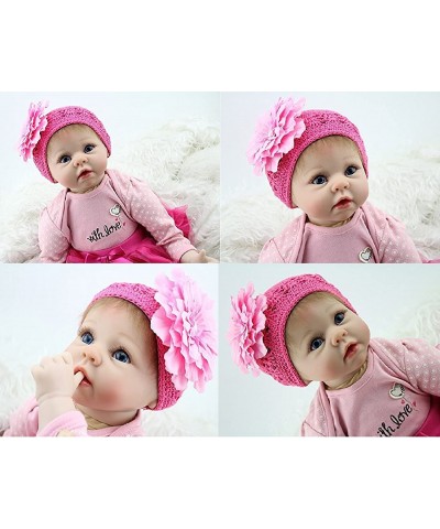 Reborn Baby Doll Girl Realistic Silicone Vinyl 22" Weighted Body Big Eyes Real Life Rose Red Outfit Pink Cute Doll Gift Set f...