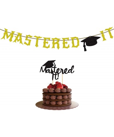 Mastered It Banner and Cake Topper Graduation Cap Glitter Master's Graduation Banner and Cake Topper Congrats Grad Masters' G...