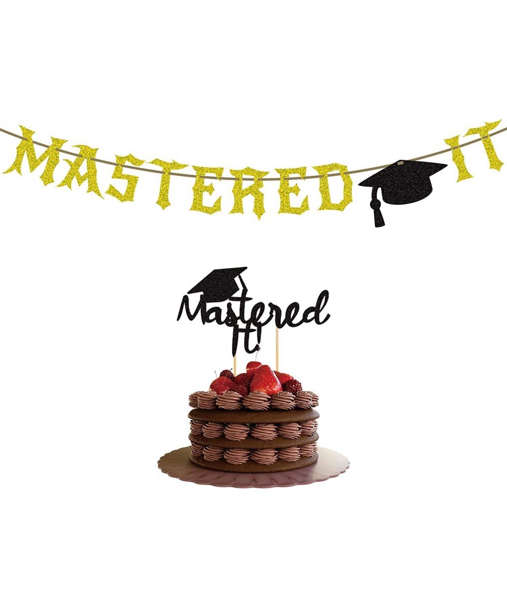 Mastered It Banner and Cake Topper Graduation Cap Glitter Master's Graduation Banner and Cake Topper Congrats Grad Masters' G...