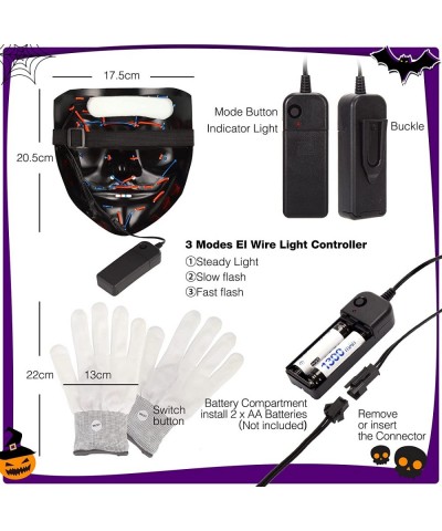 Halloween LED Mask Skeleton Gloves Set Light Up Scary mask with LED Glow Gloves for Festival Cosplay Halloween Costume Masque...