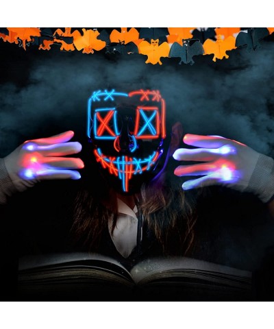 Halloween LED Mask Skeleton Gloves Set Light Up Scary mask with LED Glow Gloves for Festival Cosplay Halloween Costume Masque...