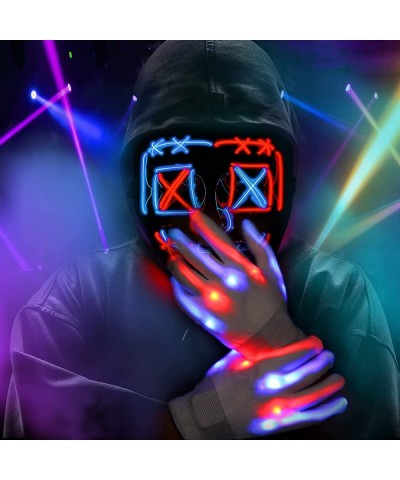 Halloween LED Mask Skeleton Gloves Set Light Up Scary mask with LED Glow Gloves for Festival Cosplay Halloween Costume Masque...