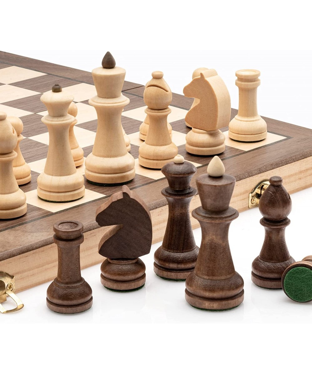 15 Inch Travel Wooden Folding Chess Set w/ 3 Inch Kh Chess Pieces- Walnut & Maple Inlay Board Games $43.85 Board Games