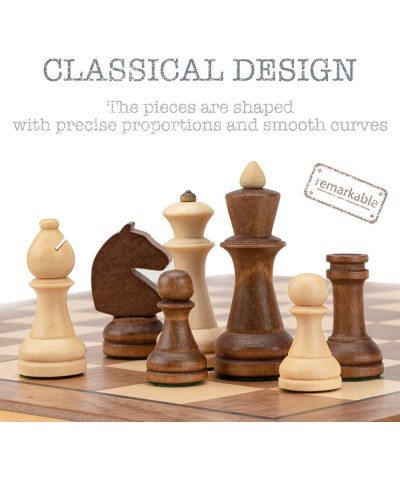 15 Inch Travel Wooden Folding Chess Set w/ 3 Inch Kh Chess Pieces- Walnut & Maple Inlay Board Games $43.85 Board Games