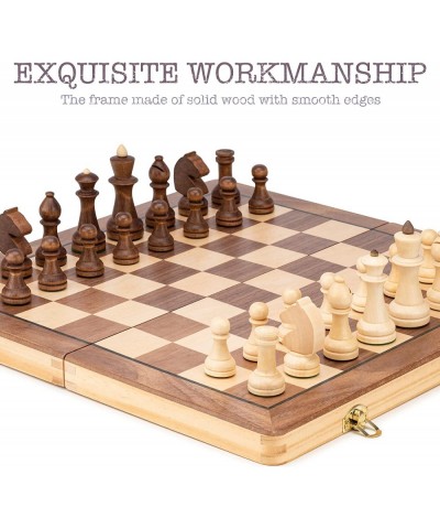 15 Inch Travel Wooden Folding Chess Set w/ 3 Inch Kh Chess Pieces- Walnut & Maple Inlay Board Games $43.85 Board Games