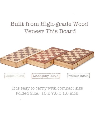 15 Inch Travel Wooden Folding Chess Set w/ 3 Inch Kh Chess Pieces- Walnut & Maple Inlay Board Games $43.85 Board Games