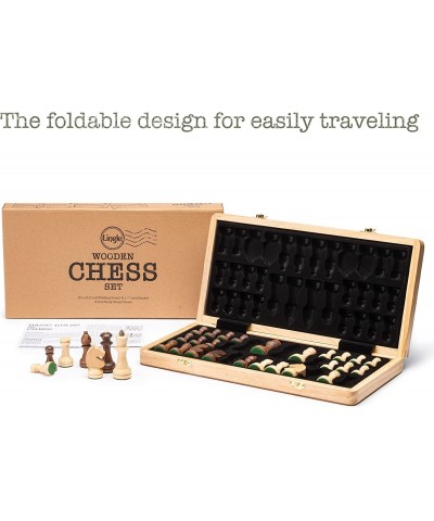 15 Inch Travel Wooden Folding Chess Set w/ 3 Inch Kh Chess Pieces- Walnut & Maple Inlay Board Games $43.85 Board Games