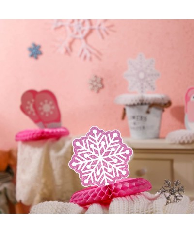 12 Pcs Snowflake Honeycomb Centerpieces Table Winter Wonderland Christmas Decor Baby It's Cold Outside Pink Centerpiece Silve...