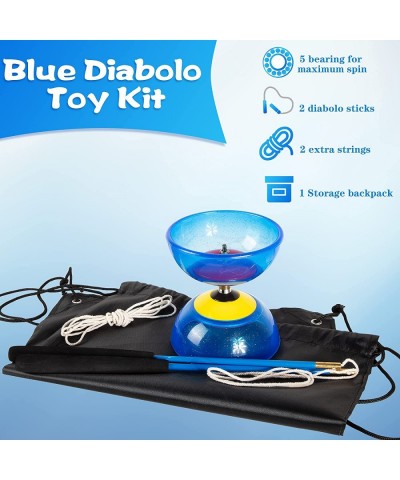 6 Pieces Chinese Diabolo Toy Set Includes 5 Inches Five Bearings Diabolo Blue Ball Toys with 2 Pieces Alloy Diabolo Sticks 2 ...