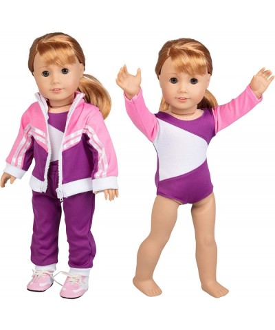 Gymnastics Doll Outfit for 18" Dolls (4 Piece Set) - Sports Premium Costume Handmade Clothes Include Leotard Warm-Up Pants & ...