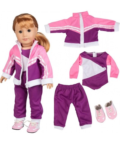 Gymnastics Doll Outfit for 18" Dolls (4 Piece Set) - Sports Premium Costume Handmade Clothes Include Leotard Warm-Up Pants & ...