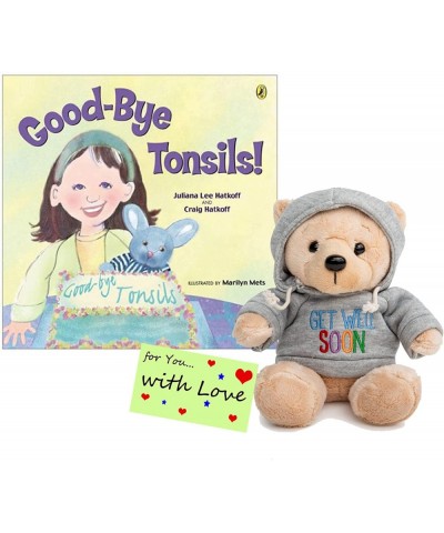 Tonsillectomy Gift Get Well Soon Teddy Bear with a Blue Gray Hoodie with Good-Bye Tonsils Book Gift Set $50.08 Stuffed Animal...