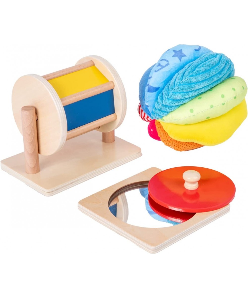 Montessori Baby Toys Play Kit Montessori Mirror Peekaboo Knob Puzzle Medium Spinning Drum and Rainbow Fabric Ball Kit Toys fo...