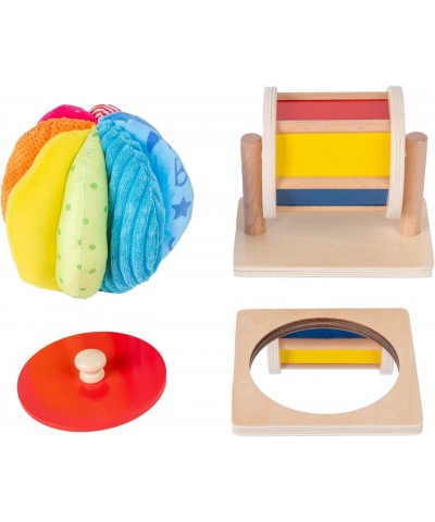 Montessori Baby Toys Play Kit Montessori Mirror Peekaboo Knob Puzzle Medium Spinning Drum and Rainbow Fabric Ball Kit Toys fo...