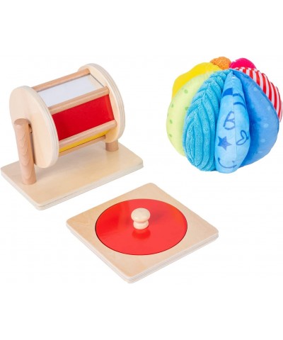 Montessori Baby Toys Play Kit Montessori Mirror Peekaboo Knob Puzzle Medium Spinning Drum and Rainbow Fabric Ball Kit Toys fo...