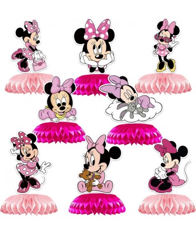 8pcs Pink Cartoon Mouse Honeycomb Centerpieces for Girls Mouse Themed Birthday Party Cake Dessert Table Decoration Props Baby...