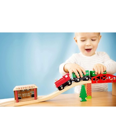 Wooden Train Track Mechanic & Station Service Building 2-in-1 Mechanic Service & Train Station for Customizing Wooden Train T...