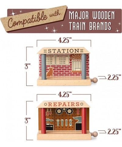 Wooden Train Track Mechanic & Station Service Building 2-in-1 Mechanic Service & Train Station for Customizing Wooden Train T...