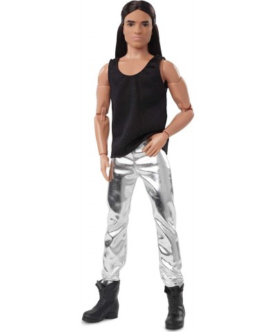 Signature Looks Ken Doll (Long Brunette Hair) Fully Posable Fashion Doll Wearing Black Tank Top & Metallic Pants Gift for Col...