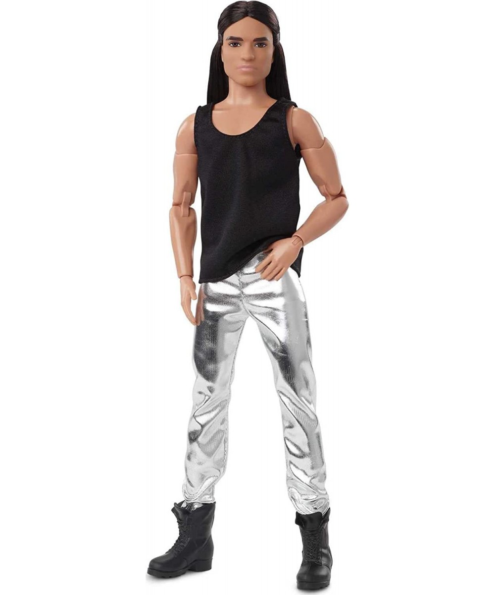 Signature Looks Ken Doll (Long Brunette Hair) Fully Posable Fashion Doll Wearing Black Tank Top & Metallic Pants Gift for Col...