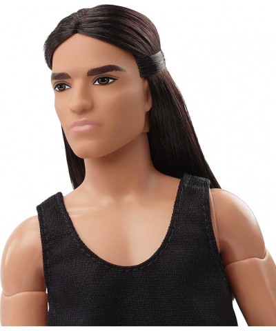 Signature Looks Ken Doll (Long Brunette Hair) Fully Posable Fashion Doll Wearing Black Tank Top & Metallic Pants Gift for Col...