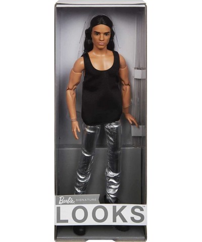 Signature Looks Ken Doll (Long Brunette Hair) Fully Posable Fashion Doll Wearing Black Tank Top & Metallic Pants Gift for Col...