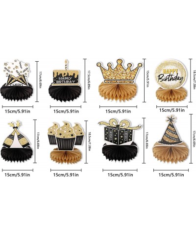 8Pcs Happy Birthday Honeycomb Centerpieces Table Toppers Black and Gold Birthday Party Table Decorations Various Patterns Inc...