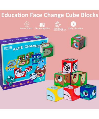 Wooden Expressions Matching Block Puzzle Face-Changing Magic Cube Building Matching Game Logical Thinking Training Brain Mont...