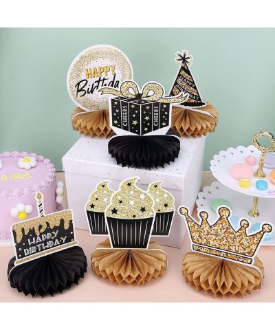 8Pcs Happy Birthday Honeycomb Centerpieces Table Toppers Black and Gold Birthday Party Table Decorations Various Patterns Inc...