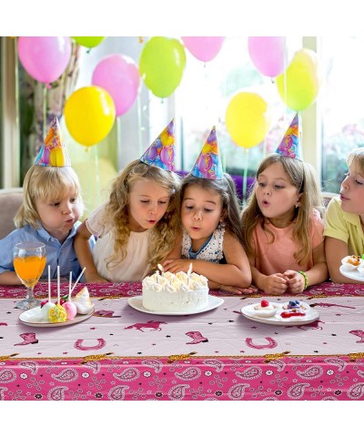 Western Cowgirl Theme Birthday Party Tablecover Pink Felt Horse Tablecloth Cowgirl Table Cover for Western Cowgirl Birthday B...