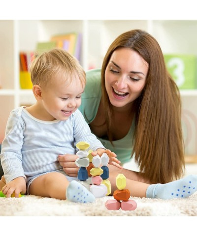 26-Piece Wooden Stacking Toys for Kids 3 Years Old Balancing Toys Balancing Stones Stacking Rocks Sorting and Stacking Rocks ...