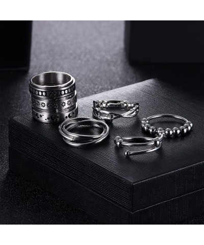 7pcs Fidget Rings for Anxiety Stainless Steel Spinner Rings for Women Men Adjustable Anxiety Rings with Bead Flower Moon Star...